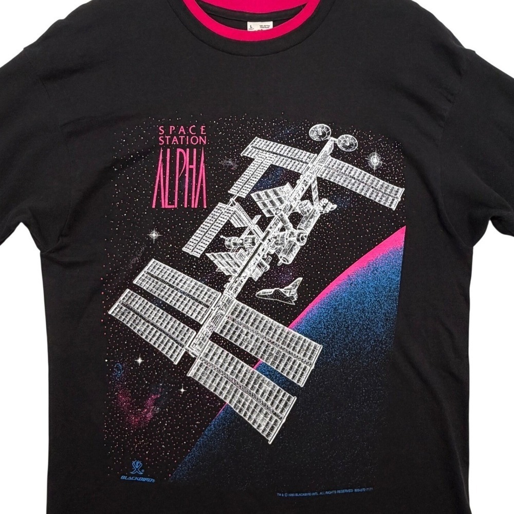 Fruit of the Loom Space Station Alpha Tee Mens L Black Excellent 1993 Vintage